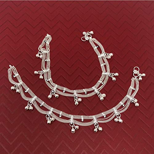 Duel On Jewel Traditional Indian Jhanjar Silver Bells Anklet Payal Set For Women In White Stones - Dancing Bohemian Beach Party #TOP5