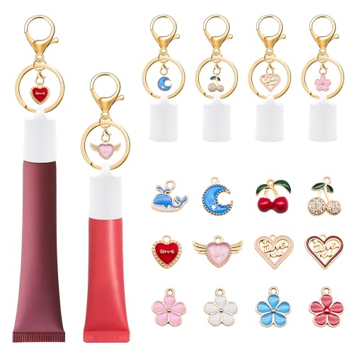 lxuraduy Lip Gloss Holder Keychain Keychain Cap Compatible with Summer Fridays 0.5 oz & LANGIGE 0.35 oz Lip Balm (16)