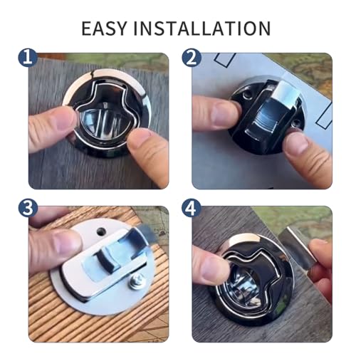 Image of AOTWSEN Boat Hatch Latches,RV Flush Latch Lock | Heavy Duty Chrome Flush Slam Latch | Fits 2 inch Lock Holes & Door Thickness up to 0.5 inch | Stainless Steel Round Pull Latch for RV Boat Deck Hatch