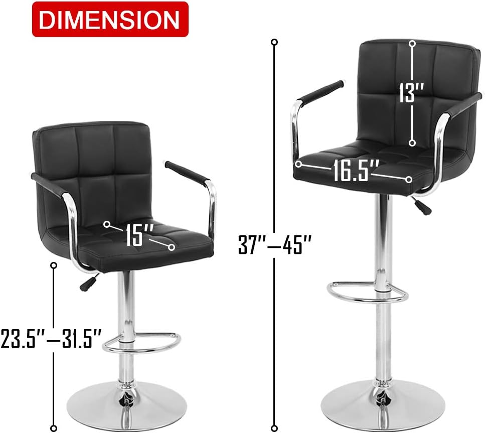 White Adjustable Swivel Leather Bar Stools with Chrome Base, Set of 2