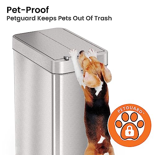 Image of iTouchless 50 Liter / 13 Gallon Wings-Open Lid Sensor Kitchen Trash Can with Odor Filter - Dog-Proof Slim Automatic Stainless Steel Garbage Recycling Bin for Home, Office, Bedroom, Business or Garage