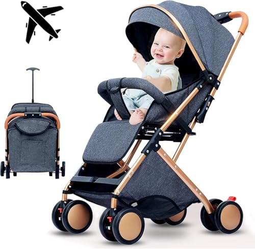 2 in 1 Baby Stroller Lightweight Toddler Travel Stroller for Airplane Umbrella Stroller High Landscape Bassinet Pram for Infant & Toddler 5-Point Harness Adjustable Backrest 0-3years (grey)
