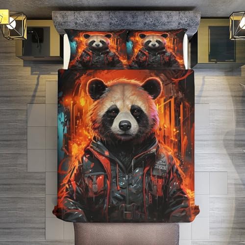 Housse de couette panda 200x200 en microfibre coton anti-plis pour ado