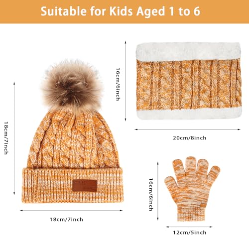 Image of Kids Hat Scarf Gloves Set, Kids Winter Beanie Hat Scarf Gloves Set with Knit Thick Warm Fleece Lined for 1-6 Years Old