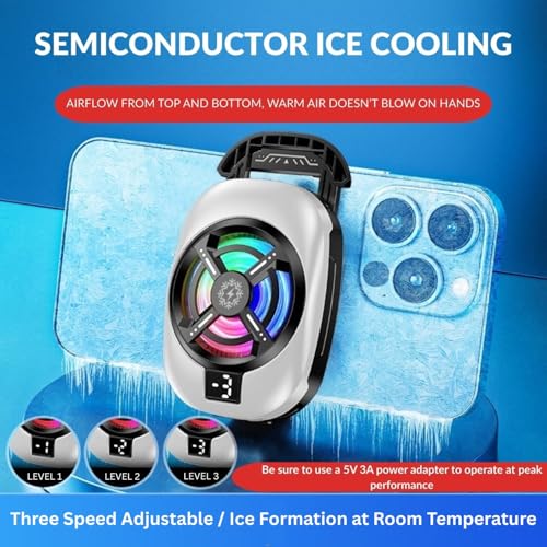 Image of Elfora Gaming Mobile Cooler | Phone Cooling Fan With RGB Lights And Digital Display | Ultra Fast Instant Cooling Fan Compatible With Android & Iphones (White), 6 x 34 Centimeters