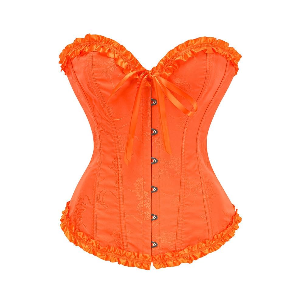 Demays Corset Tops for Women,Lace up Overbust Bustier Lingerie,Stain Boned Shapewear Bodysuit (UK, Alpha, M, Regular, Regular, orange)