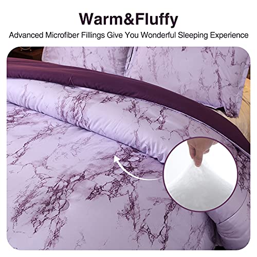 A Nice Night Purple Marble Design Quilt Comforter Set,Soft Lightweight Microfiber Comforter Bedding Set For Men And Women, Queen Size #TOP4