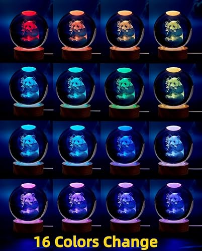 Panda Crystal Ball Lamp,3.15 inch 3D Panda Night Light,Glass Ball Light with Wooden Base,Panda Lamp Gift,Remote Control with 16 Colors Change (Panda) - Image 3