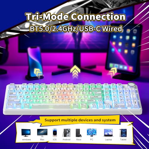 Image of LEOBOG X Aula Wireless Mechanical Keyboard 8000mAh Creamy Gaming Keyboards | Aula F99 Pro Multifunction Metal Knob,Hot Swappable Custom,RGB Backlit,Tri-Mode BT /USB-C /2.4GHz Connect,PBT Keycaps,Full Size