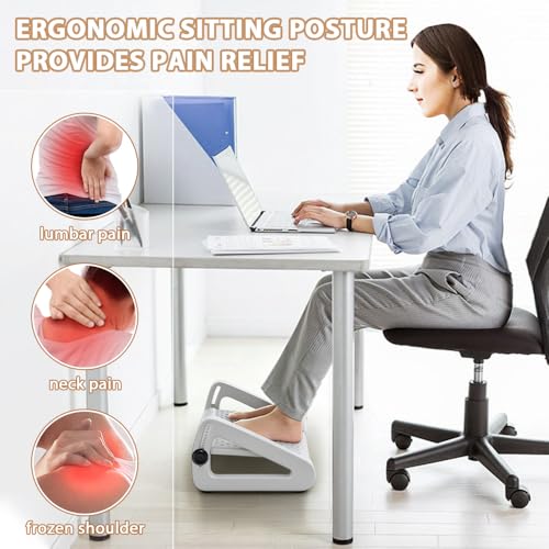 Image of CasaZenith Foot Rest, Six Heights Adjustable Foot Rest for Under Desk at Work, Ergonomic Foots Stool for Under Office Desks, Under Desk Footrest with Foot Massage Roller, Chair Footrest - White