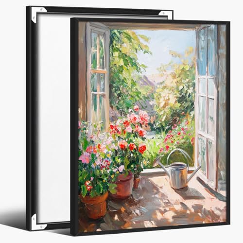 Garden Window View Wall Art – Open Window Floral Landscape