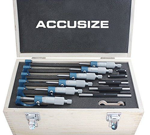 Accusize Industrial Tools 6 Pc 0-6'' Ultra-Precision Outside Micrometer Set Plus A 2-6'' Dial Bore Gauge Set, 0906-1006 #TOP2