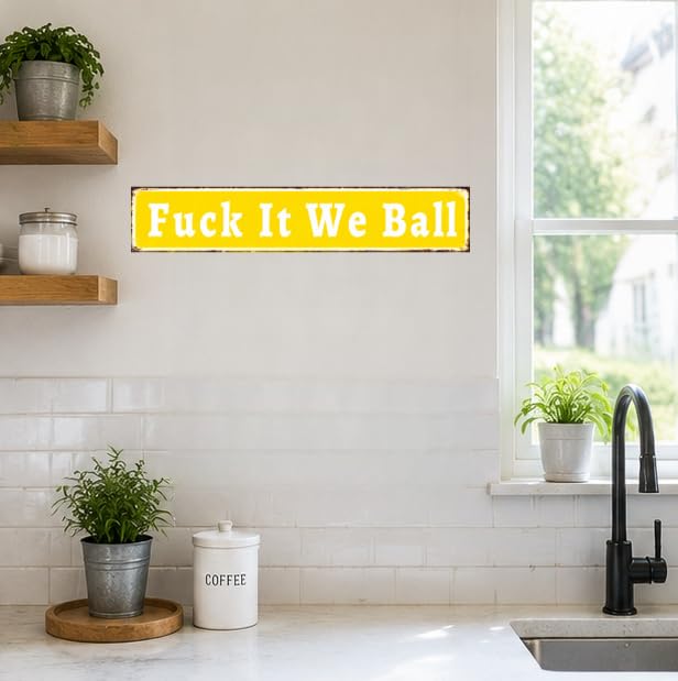 Fuck It We Ball Metal Sign, 16x4 Funny Meme Wall Decor, Garage Game Rooms - image 4