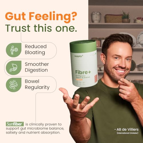 Image of Supply6 Fibre+ Digestive Support & Debloat Health Powder | Prebiotic & Soluble Fiber Supplement, Gut Health & Bloating Relief | No Added Sugar, Non-GMO Sachets (Orange Burst, 15 Servings)