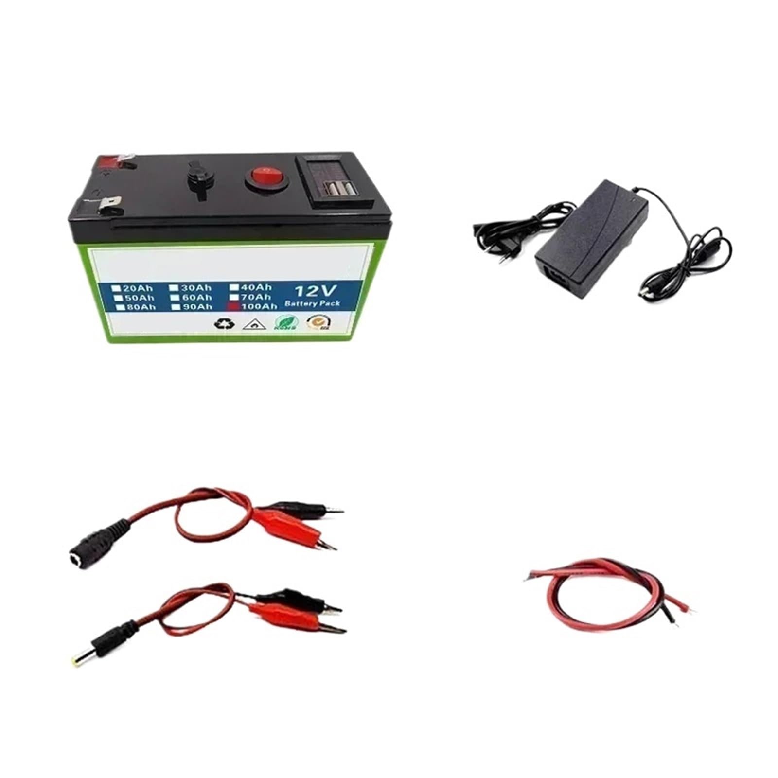 Batteria A Ciclo Profondo Compatibile Con Più Dispositivi, 100 Ah | Pacchetto di accumulo di energia da 12 V abbinato al caricabatterie da 12,6 V 3 A di supporto(12v 100Ah)