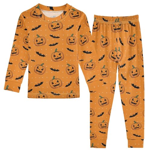 Pajama Sets Long Sleeve Pumpkin Bat Pattern Soft Comfy Sleepwear 2 Piece PJS 3-8T