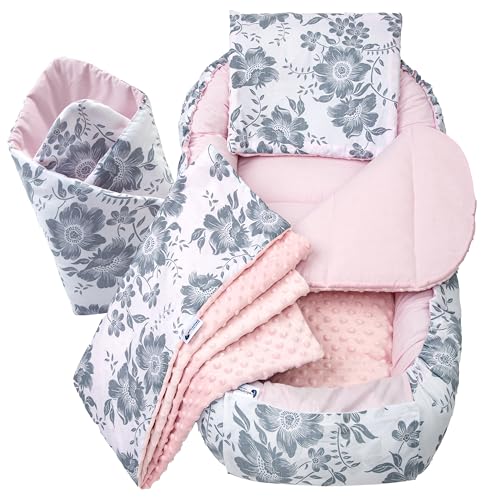 Medi Partners Babynest Nestchen Baby Set für Neugeborene - 100x60x15 Kuschelnest 5 teilig tragbar Nest zweiseitig Babynestchen Bett 100%… – Ansicht 1