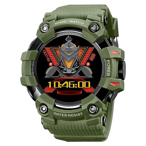Image of SKMEI Fitness Smartwatch Full Touch Screen Dial Bluetooth Call Watch, Zinc Alloy Frame ABS Case Men's Watch, TPU Army Green Color Band, Heart Rate, SpO2, Blood Pressure Detection-S231 (Army Green)