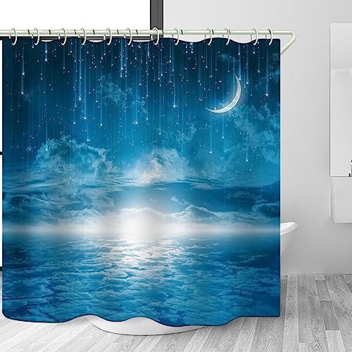 Lyfans Shower Curtains Waterproof Polyester Fabric,Large Width Bright Partition Curtain With Blue Starry Sky Print,Shower Curtain Liner For Bathtub Bathroom With 12 White Hooks (72 X72 Inches) #TOP1