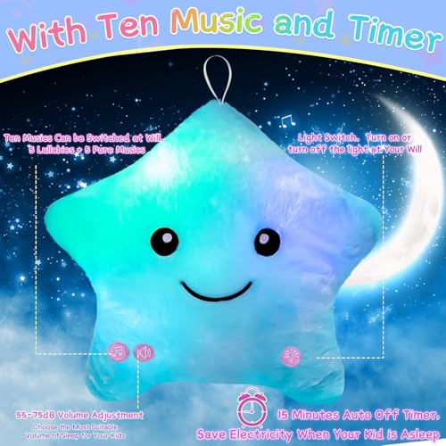 Image of Subao Sensory Toys for Kids with Autism,14 inch Soft Toddler Pillow With Light &Music,Plush Star Night Light,Light Up Adhd Autism Sensory Products,Birthday Xmas Easter Gifts for Boys 3 4 5 6 7 8 9 10 Blue