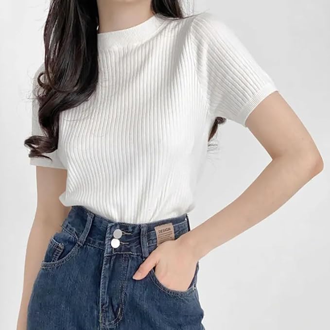 Image of Women Trendy High Neck Top Half Sleeves Crop Top for Women Formal, Casual, Office, Party Top