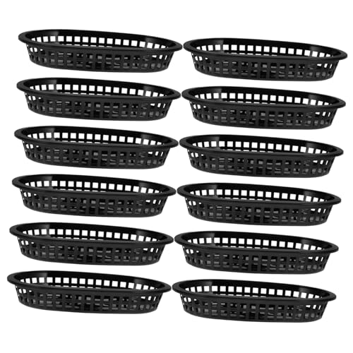 STOBAZA 12Pcs Plastic Fast Food Baskets Boat Shaped Snack Trays for Fruits and Snacks Black and Easy to Clean for Home Hotel and Restaurant Use