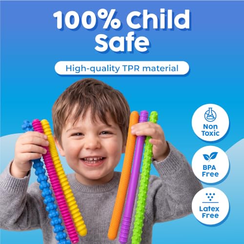 Image of BUNMO Silicone Sensory Toys - 6 Pack Fidget Worms Toy Set | Stretchy Noodles for Kids | Bright, Textured, Fun Stretchy String Noodles Fidget Toy for Tactile Play | Sensory Toys for Kids 5-7