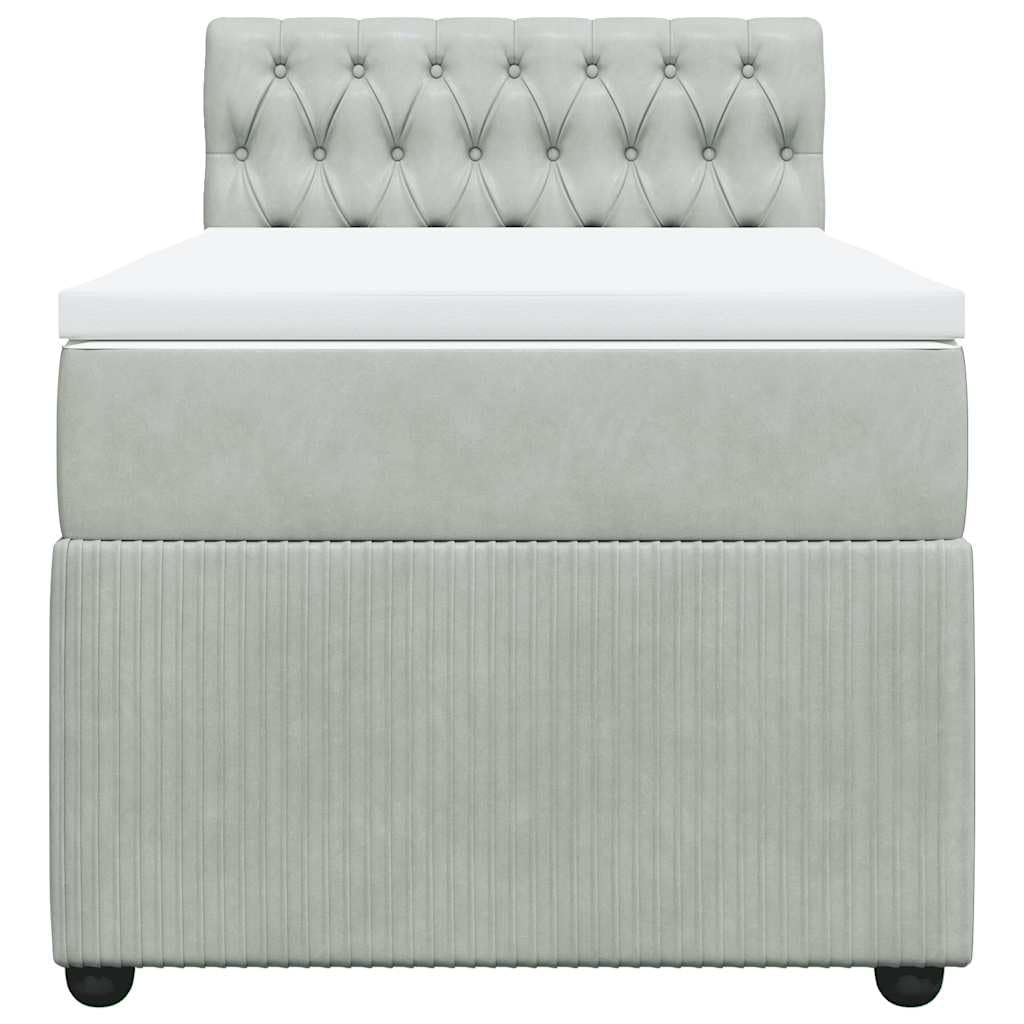 vidaXL Boxspringbett, Einzelbett mit Matratze Matratzenauflage, Bettgestell mit Lattenrost Kopfteil, Polsterbett Bett für Schlafzimmer, Hellgrau 90x200cm Samt