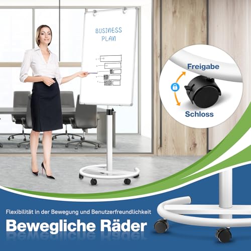 QUEENLINK Pizarra blanca móvil magnética de 60 x 90 cm con soporte, altura ajustable, borrado en seco, pizarra blanca para oficina, enseñanza - imagen 6