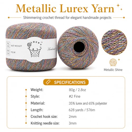 Image of 80g Sparkle Silver Lurex Thread Shining Yarn, Metallic Crochet Thread Yarn for Crocheting, Sparkle Metallic for Knitting Clothes, Car Charm, Keychain Charm(Neon)