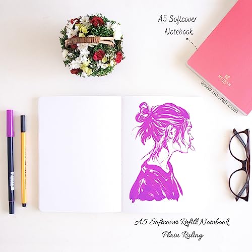 Image of NEORAH - A5 Notebook SOFT COVER | Organiser REFILL | Unruled Notebook Journal | 110 GSM | 160 pages (Size 21 cm x 14.8 cm) Planner Journaling Writing Note Taking Diary, Travellers Journal -Pink