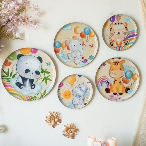 Image of RITUALISTIC Animal Kingdom Wall Plates for home decoration | Wall decor items for living room | Metal Wall decor | Gift items for women and men | wall art | wall showpiece| Set of 5 plates