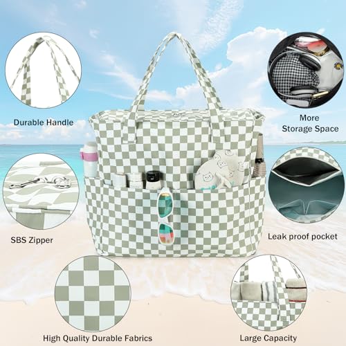 Image of LEDAOU Beach Bag Waterproof Sandproof Women Beach Tote Pool Bag with Zipper for Swim Gym Grocery Travel with Wet Pocket | Sandproof