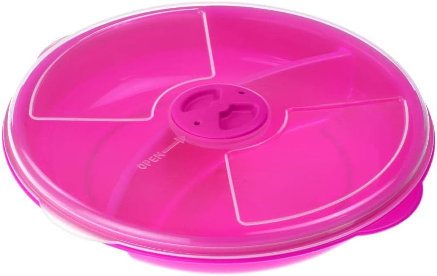 YBM HOME Microwave Food Storage Tray with Cover, 2 Section/Compartment Divided Plates with Vented Lid for Food Heating - Pink, 3 Pack