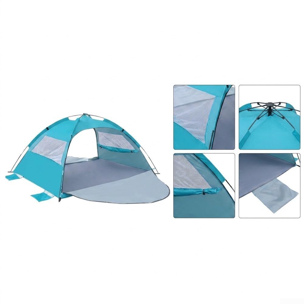Tenda da spiaggia pieghevole grande 260 x 165 x 150 cm o piccola 200 x 150 x 120 cm, design ventilato a rete con ancore in tessuto di poliestere, pali in fibra di vetro, riparo dal sole leggero per