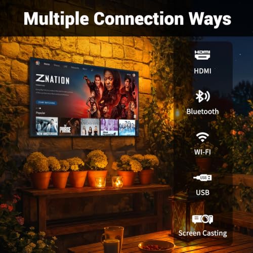 Image of 55 Inch Outdoor TV, Smart TV IP55 Waterproof Outside TVs, 1000 Nits 4K UHD, Outside Television WebOS 25 Voice Control with Dolby Atmos for Covered Patio, Backyard & Poolside