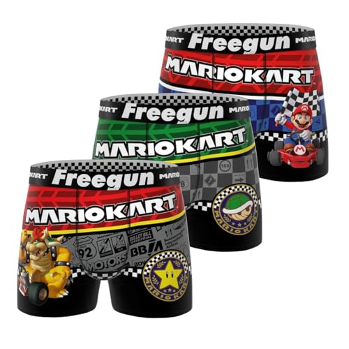FREEGUN Calzoncillos Hombre Boxer Mario Kart, Pack de 3, Rojo 08 (L)
