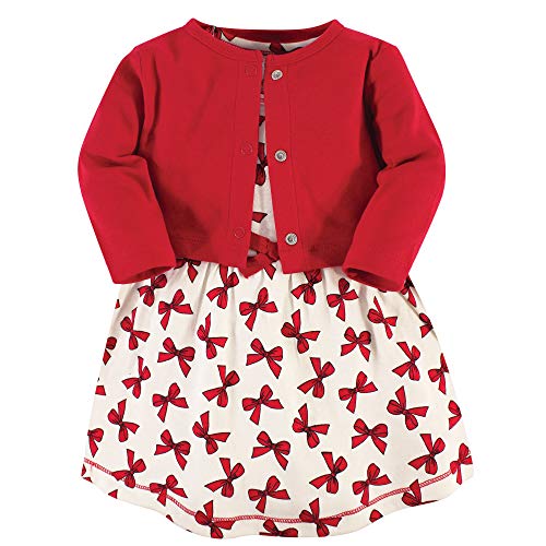 Touched by Nature Baby Girls Organic Cotton Dress and Cardigan, Bows, 5 Years
