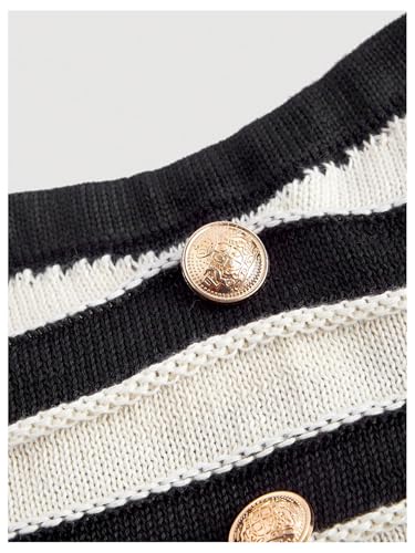 MakeMeChic Women's Striped Tube Top Strapless Button Split Hem Sweater Bandeau Crop Tops3