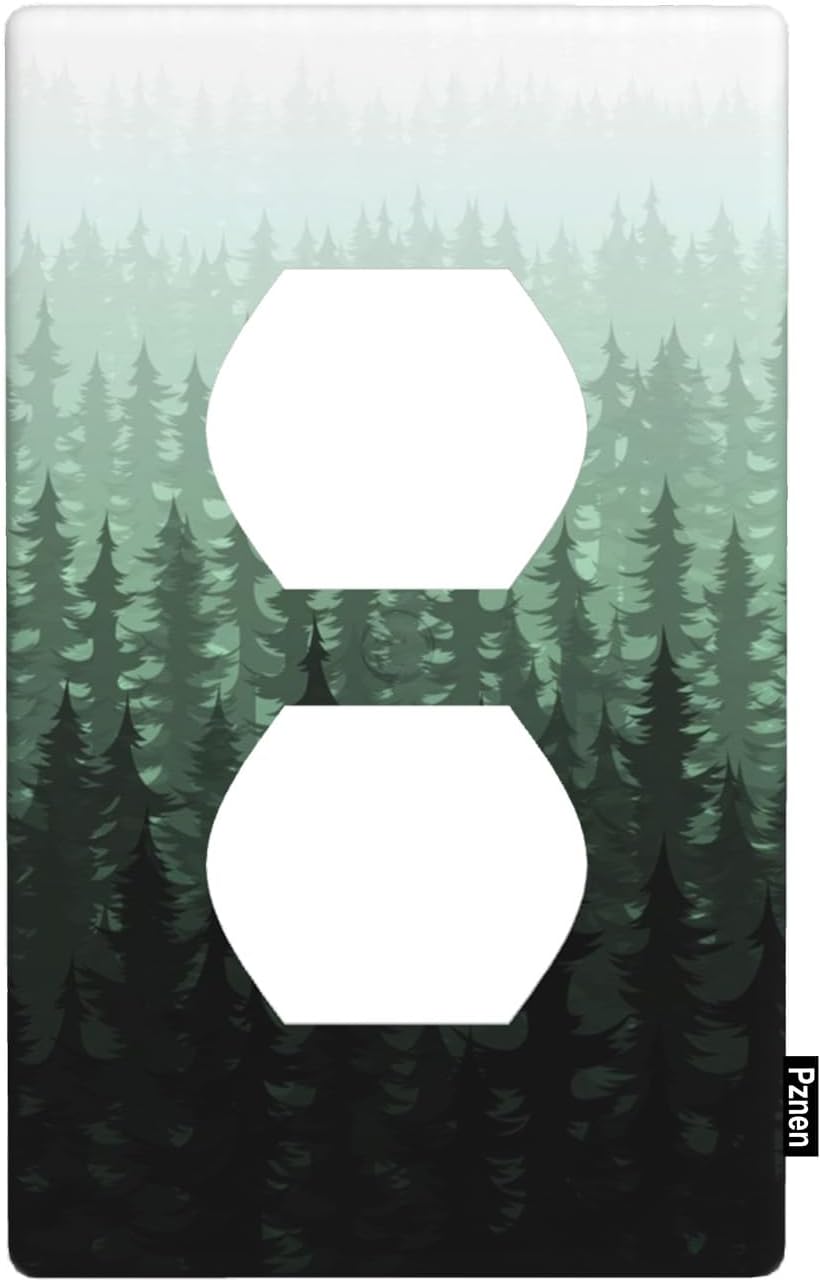 Sage Green Outlet Covers Misty Forest Mountain Nature Tree Wall Plate Duplex Receptacle Plug Cover 1-Gang Light Switch Cover Plate Home Decorative Office 4.5" X 2.76"
