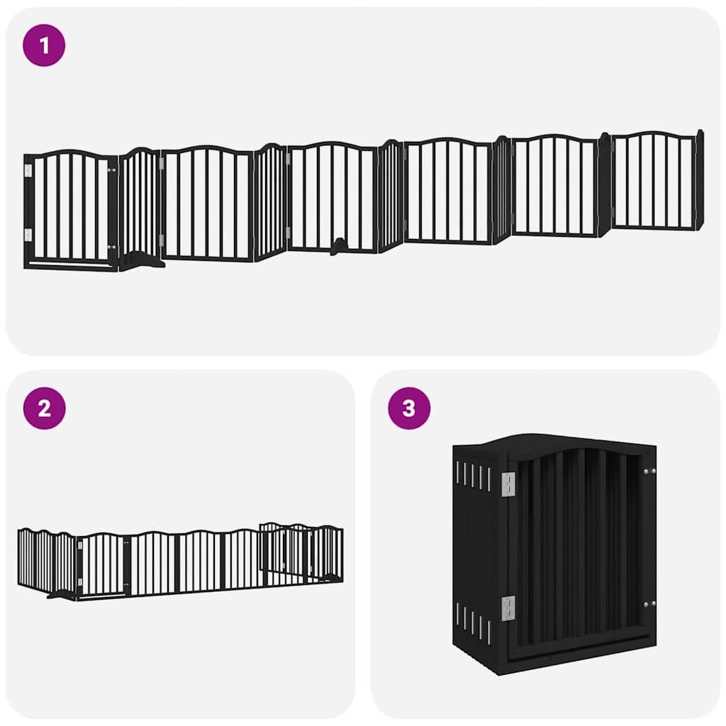 12-TLG. Puerta plegable para perros de madera de álamo, color negro, 600 cm, con puerta, independiente, para jardín, terraza, patio, exterior, protección segura para cachorros y perros en el