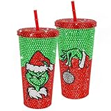 Dyatgerttide Bling Rhinestone Christmas Tumbler Gift, 20oz Stainless Steel Insulated Tumbler with Straw, Christmas Travel Coffee Mug for Womens/Mens Gift