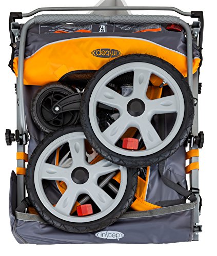 InStep Sierra Double Seat Foldable Tow Behind Bike Trailers, Converts to Stroller/Jogger, Featuring 2-in-1 Canopy and 20-Inch Wheels, for Kids and Children, Orange