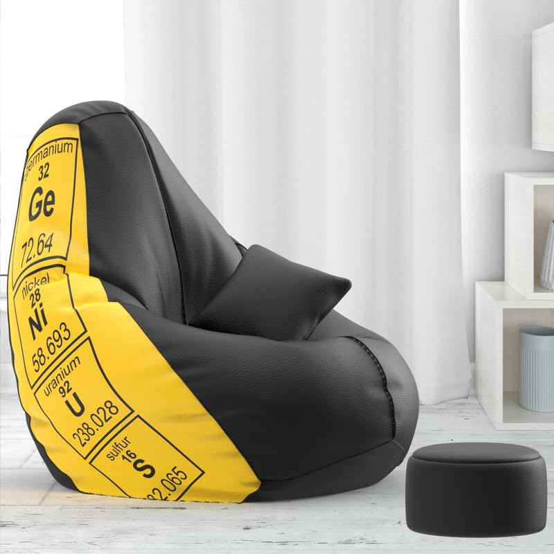 Biggie Bean Bag Chair Cover 4XL Evergreen Classics Bean Bag-Loud Prints-Soft Landings-Styled with Free Cushion & Footrest (Matching Color : Printed Genius - Black Yellow)-image-17