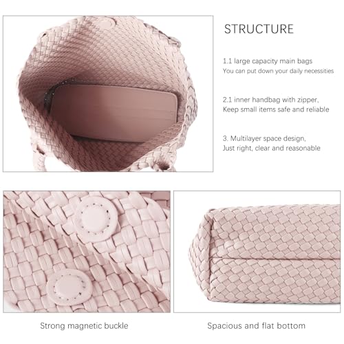 Image of Hand Woven Bag Tote BagS For Women Top Handle Shoulder Vegan Leather Large Travel Beach Hobo Handbag