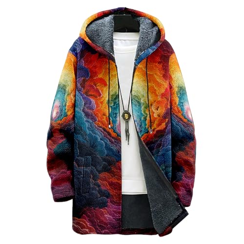 Winter Coats For Men Galaxy 3D Print Long Sleeve Zipper Big And Tall Cardigan Fleece Warm Novelty Fashion Jacket