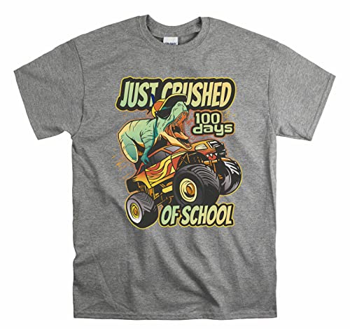 T-shirt Dino Monster Truck cadeau idéal pour les 100 jours d'école haut gris S