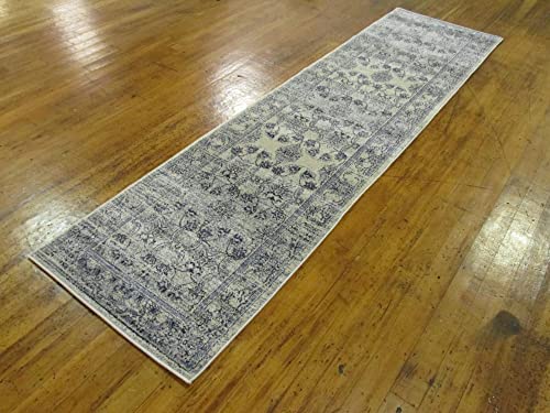 Rugs.com Miranda Collection Rug – 2' 7 x 10' Runner Ivory Blue Medium Rug Perfect for Hallways, Entryways