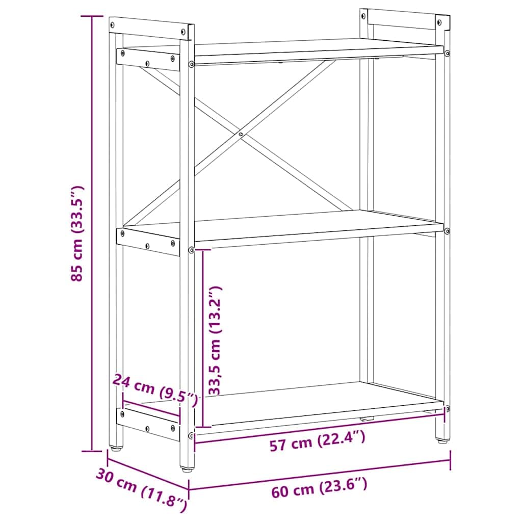 vidaXL Étagère Chêne fumé 60 x 30 x 85 cm Bois d'ingénierie, Étagère Industrielle Moderne, Rangement en étagères, déco pour Organiser ta Maison, Meuble Livre Libre