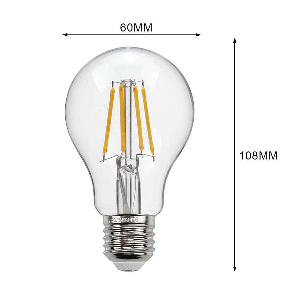 Mengjay 20 Stück E27 LED Classic Lampe ersetzt 60w LED Glühbirne Glühfadenlampe, 8W A60 650LM,2700K warmweiß,Glühfaden Birnen, Filamentstil Klar, Nicht Dimmbar